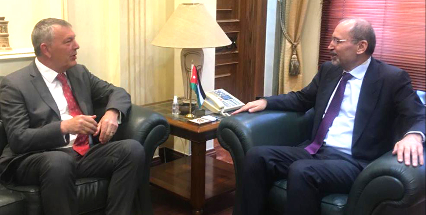   Deputy Prime Minister and Foreign Minister Ayman Safadi meets with UNRWA Commissioner General Philippe Lazzarini over support for UNRWA on Sunday  (Photo courtesy of Foreign Ministry)