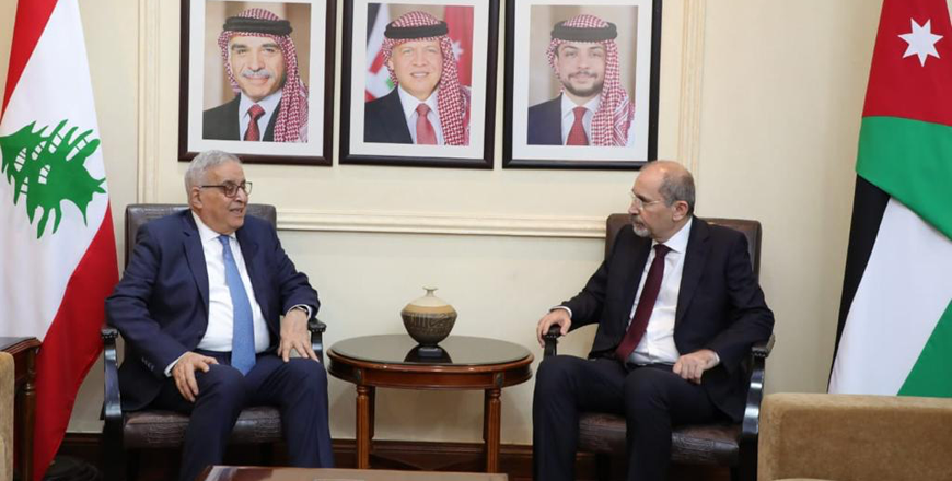 Deputy Prime Minister and Foreign Affairs Minister Ayman Safadi meets with Lebanese Foreign Minister Abdallah Bou Habib in Amman on Tuesday (Photo courtesy of Royal Court)
