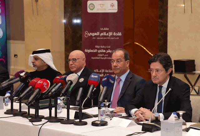 Minister of Government Communications Faisal Shboul during the inauguration of the eighth edition of the Arab Media Leaders Forum in Amman on Sunday (Petra photo)