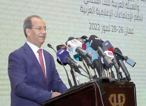 Minister of State for Media Affairs Faisal Shboul speaks during the inauguration of the Arab media meetings in Amman on Tuesday (Petra photo)