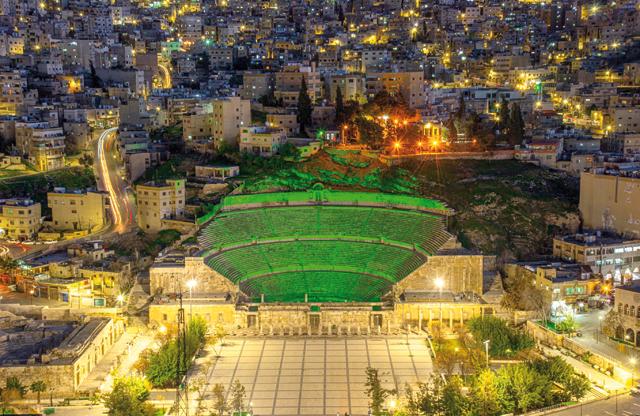The Roman Amphitheatre is seen lit up in green to mark St Patrick’s Day, annually celebrated on March 17 (Photo courtesy of Irish embassy Facebook page)