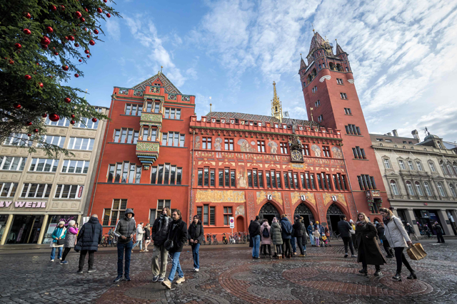 The Basel Town Hall (Basler Rathaus) is photographed in Basel, northern Switzerland, on Sunday (AFP photo)