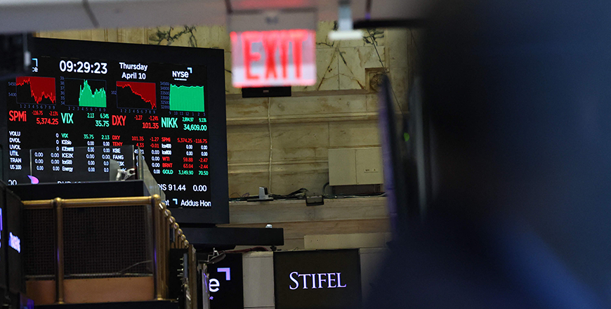 Market numbers are displayed at the New York Stock Exchange during morning trading today in New York City (AFP photo)