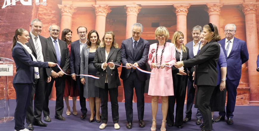 Minister of Tourism and Antiquities Makram Al Queisi inaugurates the 45th edition of the French travel market exhibition ‘Top Resa’ in France on Tuesday (Petra photo)