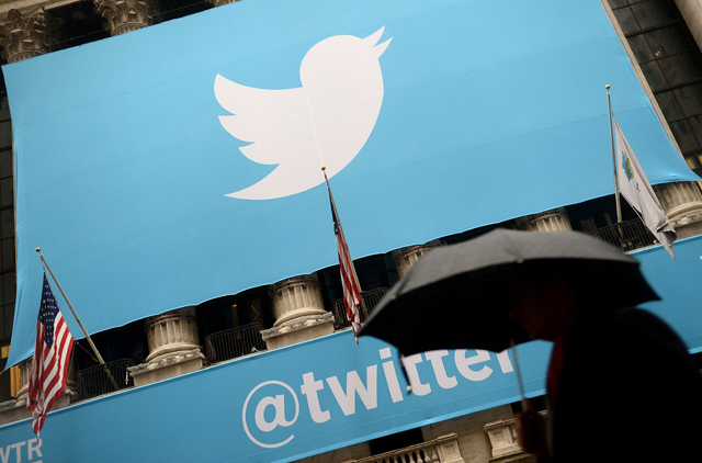 In this file photo taken on November 07, 2013, a banner with the Twitter logo at the New York Stock Exchange (NYSE) (AFP photo)