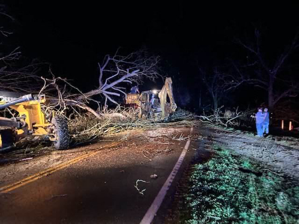 This handout image taken and released by the Missouri State Highway Patrol on March 15, 2025 shows debris on a road in the Bakersfield area, in Ozark County, Missouri, after severe storms hit the area (AFP photo)