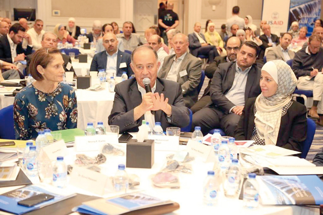 Minister of Water and Irrigation Mohammad Al Najjar speaks during the launch of the National Water Loss Strategy for Amman on Thursday (Photo by Osama Aqarbeh)