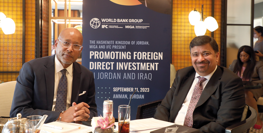 International Finance Corporation Regional Director for the Middle East Khawaja Aftab Ahmed and Ethiopis Tafara, Vice President, Chief Risk, Legal & Sustainability Officer and Partnerships for the World Bank Group’s Multilateral Investment Guarantee Agency, during an interview with The Jordan Times (Photo courtesy of World Bank Group)