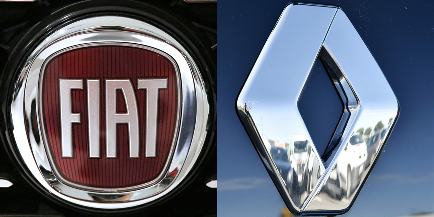 This combination of photos created on Sunday shows the logo of Italian auto maker Fiat (left)  on January 12, 2017, in Saluzzo, near Turin and the logo of carmaker Renault in Saint-Herblain, western France, on January 15, 2016 (AFP photo)
