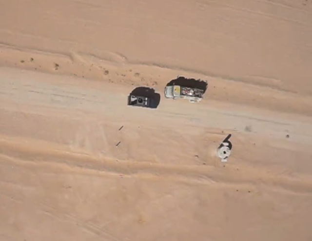 A  drone deployed by the Water Ministry, in cooperation with King Abdullah II Design and Development Bureau, uncovered a water theft incident in the desert area of Jafer on Tuesday (Photo courtesy of Water Ministry)