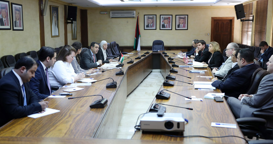 Minister of Planning and International Cooperation Imad Fakhoury meets with a delegation from the US House Foreign Affairs Committee on Monday (Photo courtesy of the Ministry of Planning and International Cooperation)