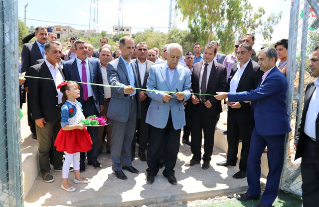 Royal Court Chief Youssef Issawi opens a new football pitch during a visit to Ajloun on Saturday (Petra photo)