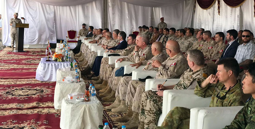 Members of the Jordanian and Canadian militaries attend a ground breaking ceremony for a military road along the border with Syria on Monday (Photo courtesy of the Canadian embassy in Amman)