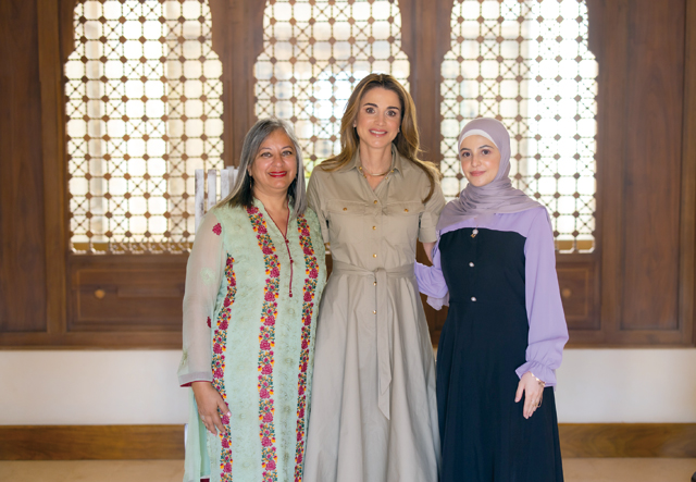 Her Majesty Queen Rania meets with UNICEF’s first refugee Goodwill Ambassador, Muzoon Almellehan, in Amman on Tuesday 