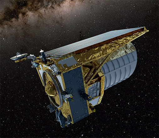 An artist’s concept shows the Euclid space telescope, built by the European Space Agency that was launched by a SpaceX Falcon 9 rocket (Photo courtesy of European Space Agency)