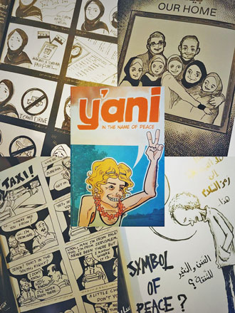 The Spanish embassy in Amman on Wednesday presented 'Y’ani. In the name of peace', a comic book produced by young, emerging local artists through a workshop titled 'Comicipate' (Collage by Ana V. Ibáñez Prieto)