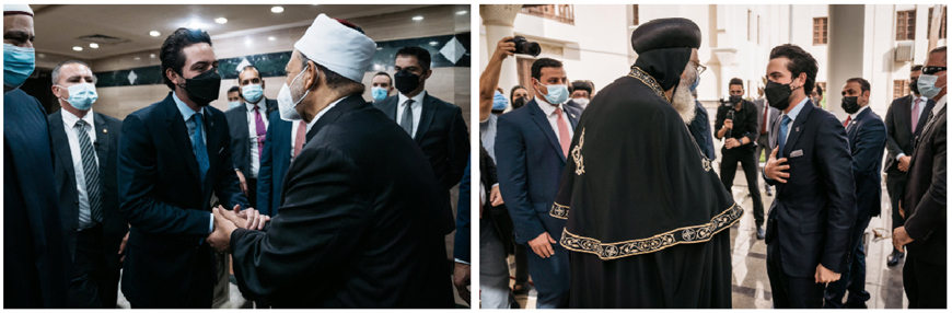 HRH Crown Prince Hussein meets with Grand Imam of Al Azhar Sheikh Ahmad Al Tayyib and Pope Tawadros II of Alexandria in Cairo on Wednesday (Photo courtesy of Royal Court)