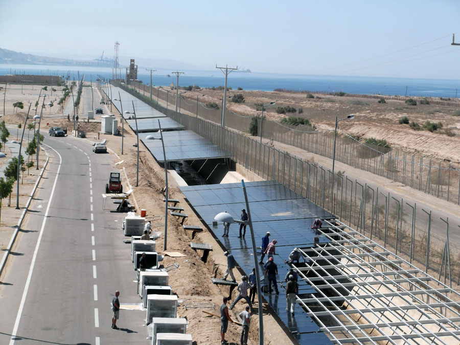 Work under way on a 3.2 megawatt solar power plant in Ayla Oasis, which was connected to the national electricity grid on Tuesday (Photo courtesy of Ayla Oasis)