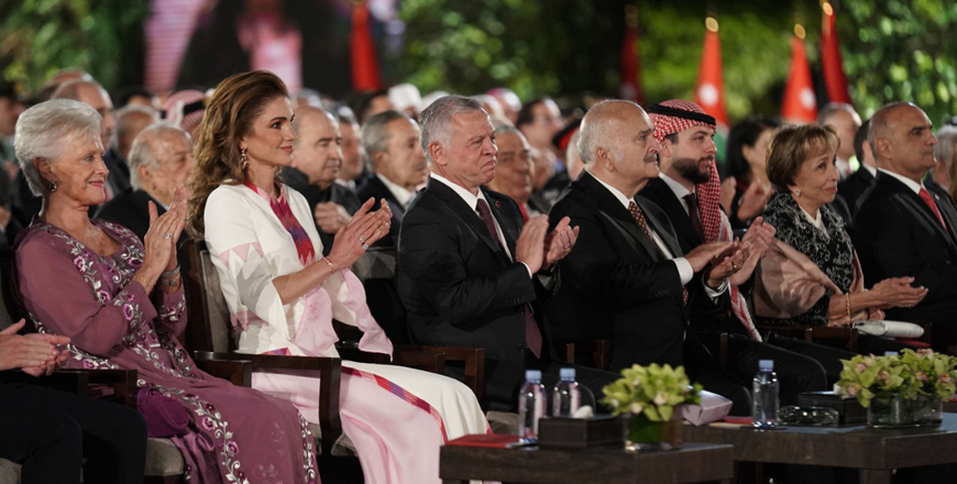 His Majesty King Abdullah attends the official ceremony marking Jordan’s 76th Independence Day held at Al Husseiniya Palace on Wednesday (Photo courtesy of Royal Court)
