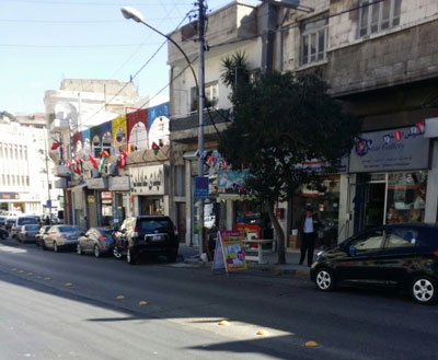 A sign is placed near the entrance of a store in downtown Amman recently to prevent motorists from parking there  (Photo courtesy of Saleh Saud)