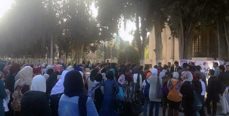 University of Jordan students protest against tuition fee hikes near the administration building on Monday (Photo courtesy of Student Rally for the Cancellation of Tuition Fee Hike)
