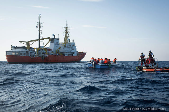 Migrants being rescued by the Aquarius rescue ship run by non-governmental organisations (NGO) ‘SOS Mediterranee’ and ‘Medecins Sans Frontieres’ (Doctors without Borders) in the search and rescue zone off the coast of Libya, in the Mediterranean Sea, on September 20 (AFP photo)