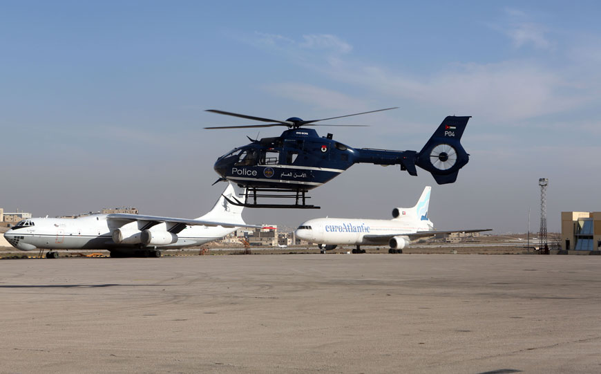 A Public Security Department helicopter takes off in Amman recently (Photo by Osama Aqarbeh)