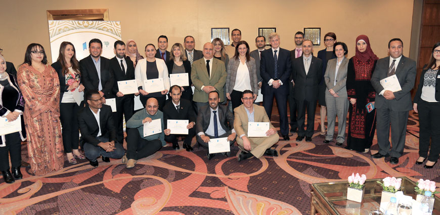 HRH Prince Hassan with graduates of the 'Islam, Diversity and Peace Building' programme during a ceremony on Tuesday (Photo courtesy of Royal Institute for Inter-Faith Studies)