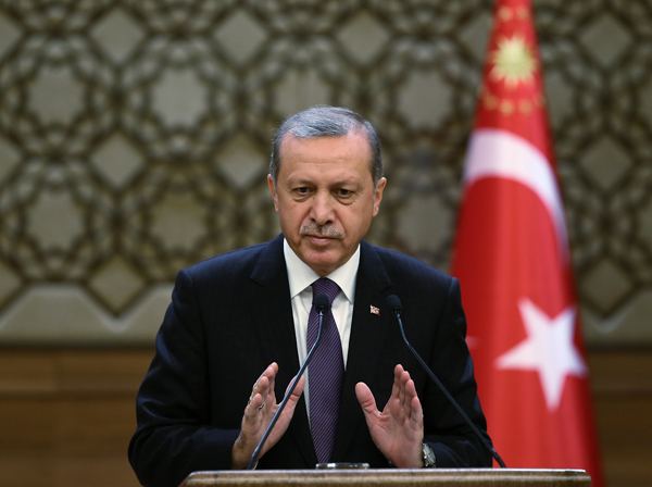 Turkish President Recep Tayyip Erdogan addresses a meeting of local administrators at his palace in Ankara, Turkey, on Wednesday (AP photo)