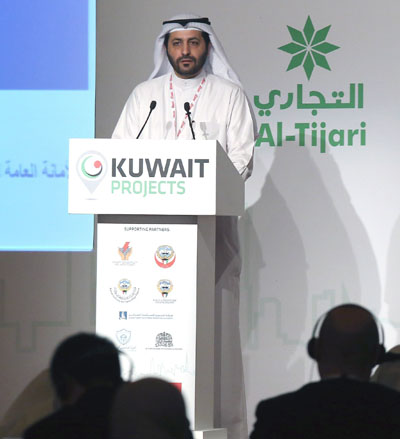 Talal Al Shemmari a senior official at Kuwait’s Supreme Planning Council speaks during a conference in Kuwait City on Tuesday (AFP photo)