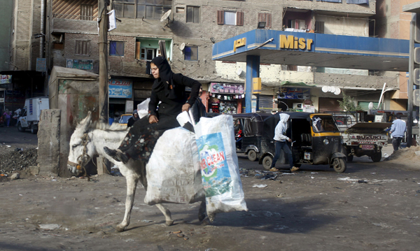 A girl rides a donkey in a shanty town in Cairo in this January 10, 2013 file photo (Reuters photo)