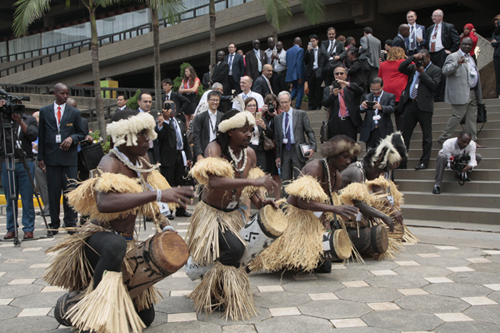 Kenyan Chuka dancers entertain delegates during the official opening of the tenth WTO ministerial conference in Nairobi, Kenya, Tuesday (AP photo)