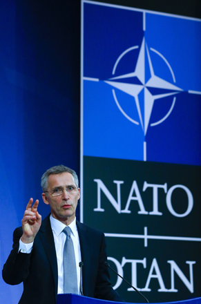 NATO Secretary General Jens Stoltenberg holds a news conference during a NATO defence ministers meeting at the alliance's headquarters in Brussels, Belgium, on Wednesday (Reuters photo)