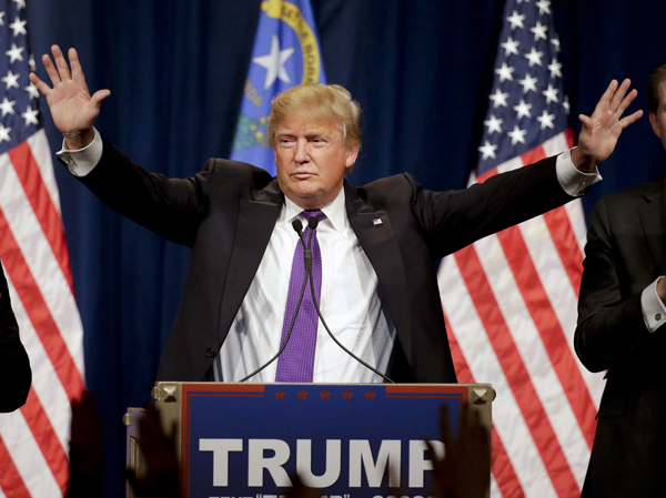 Republican presidential candidate Donald Trump speaks during a caucus night rally in Las Vegas on Tuesday (AP photo)
