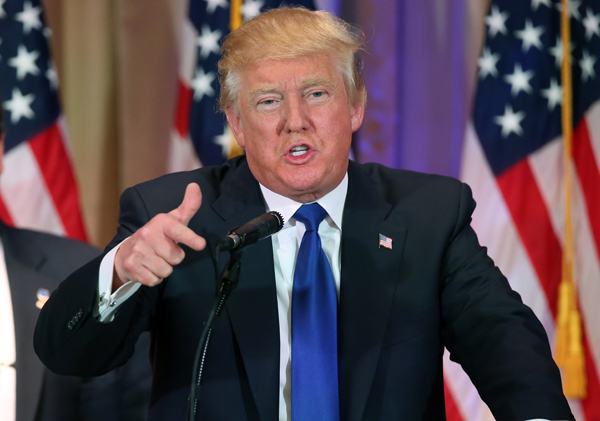Republican presidential candidate Donald Trump speaks on Super Tuesday primary election night at the White and Gold Ballroom at The Mar-A-Lago Club in Palm Beach, Florida (AP photo)
