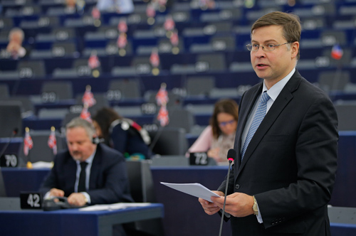 European Commission Vice President Valdis Dombrovskis addresses the European Parliament on Wednesday (Reuters photo)