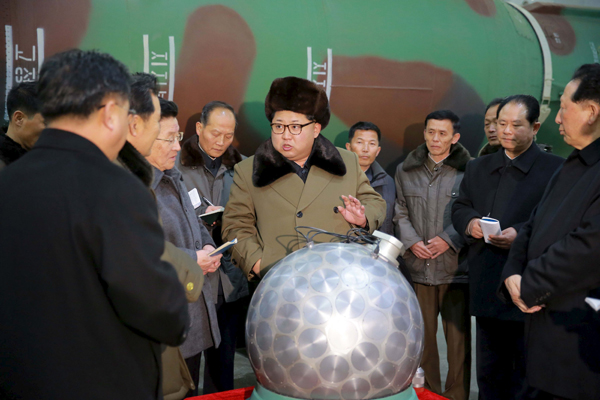 North Korean leader Kim Jong-un meets scientists and technicians in the field of researches into nuclear weapons in this undated photo released by North Korea’s Korean Central News Agency in Pyongyang, on Wednesday (Reuters photo/KCNA)