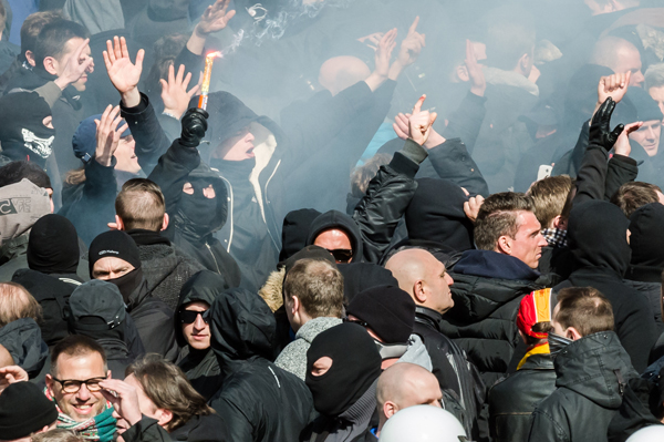 Right wing demonstrators protest at a memorial site at the Place de la Bourse in Brussels, on Sunday (AP photo)