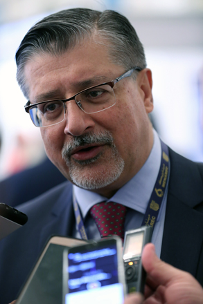 Adnan Amin, director general of the International Renewable Energy Agency, talks to the press in Kuwait City on Monday (AFP photo)
