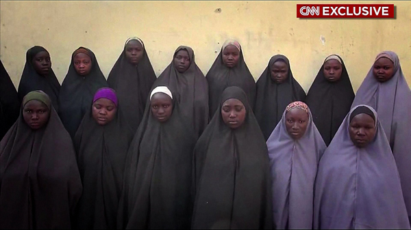 This video grab made on Thursday from a video obtained via a CNN footage that the Nigerian government has said is a ‘proof of life’ video being studied, that shows 15 of the more than 200 schoolgirls abducted by Boko Haram (AFP photo/CNN)