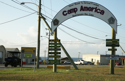 In this photo taken February 2, the entrance to Camp America is seen at US Guantanamo Naval Base, Cuba (AP photo)