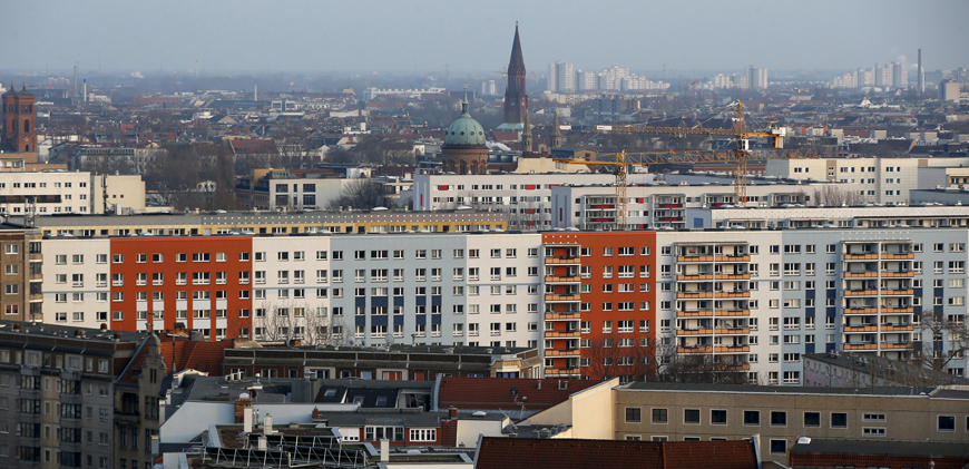 Apartment buildings with the Saint Michael Church (centre) are pictured at Berlin’s Kreuzberg district, Germany, March 1 (Reuters photo)