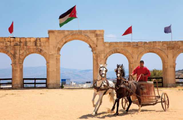   A man in a Roman costume is seen performing a gladiator act in this undated picture at one of the arenas in Jordan (Photo courtesy of the Jordan Tourism Board)
