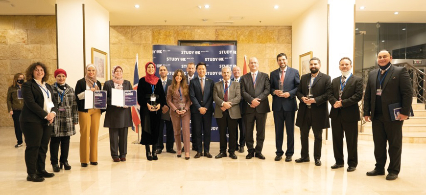 The winners of the Study UK Alumni Awards 2021-22 pose for a group photo with the British Council team during a ceremony in Amman on Monday (Photo courtesy of the British Council)