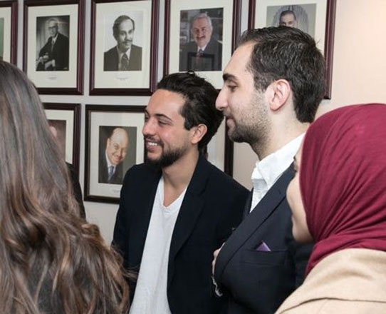 HRH Crown Prince Hussein meets with Jordanian students studying in the US at the embassy in Washington DC on Thursday (Photo courtesy of Royal Court)