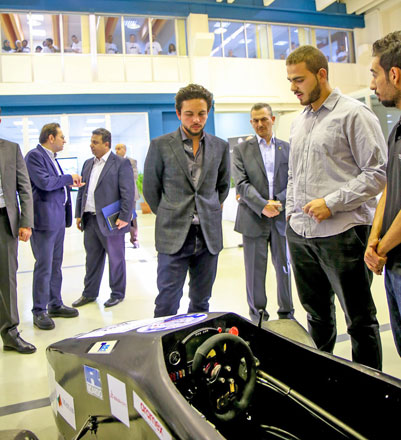 HRH Crown Prince Hussein visits the Nanotechnology Institute, where a mini satellite was built by young Jordanian engineers, on Monday (Photo courtesy of Royal Court)