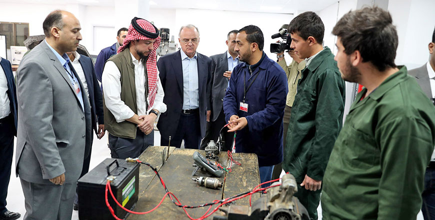 HRH Crown Prince Hussein visits the Naour Vocational Training Institute in Amman on Thursday (Photo courtesy of Royal Court)