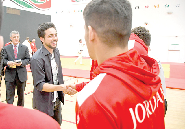 HRH Crown Prince Hussein meets with Jordanian athletes at the Olympic Preparation Centre, affiliated with the Jordan Olympic Committee, on Sunday (Photo courtesy of Royal Court)