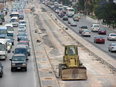 The BRT line near the University of Jordan, being constructed as part of the transportation project’s second phase (File photo)