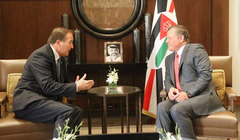 His Majesty King Abdullah meets with Swedish Prime Minister Stefan Löfven in Amman on Monday   (Photo courtesy of Royal Court)